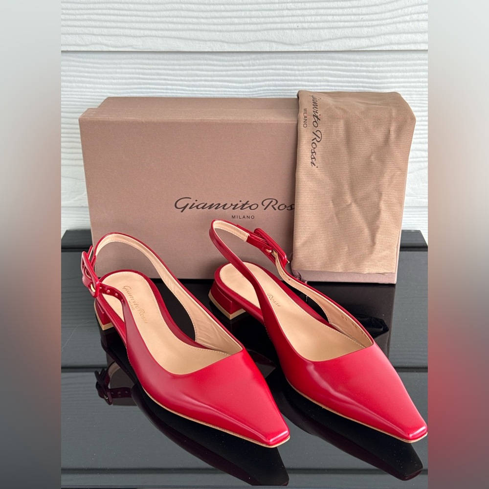 Gianvito Rossi Lindsay 20 Slingback Red Leather Low Heel Size 36.5